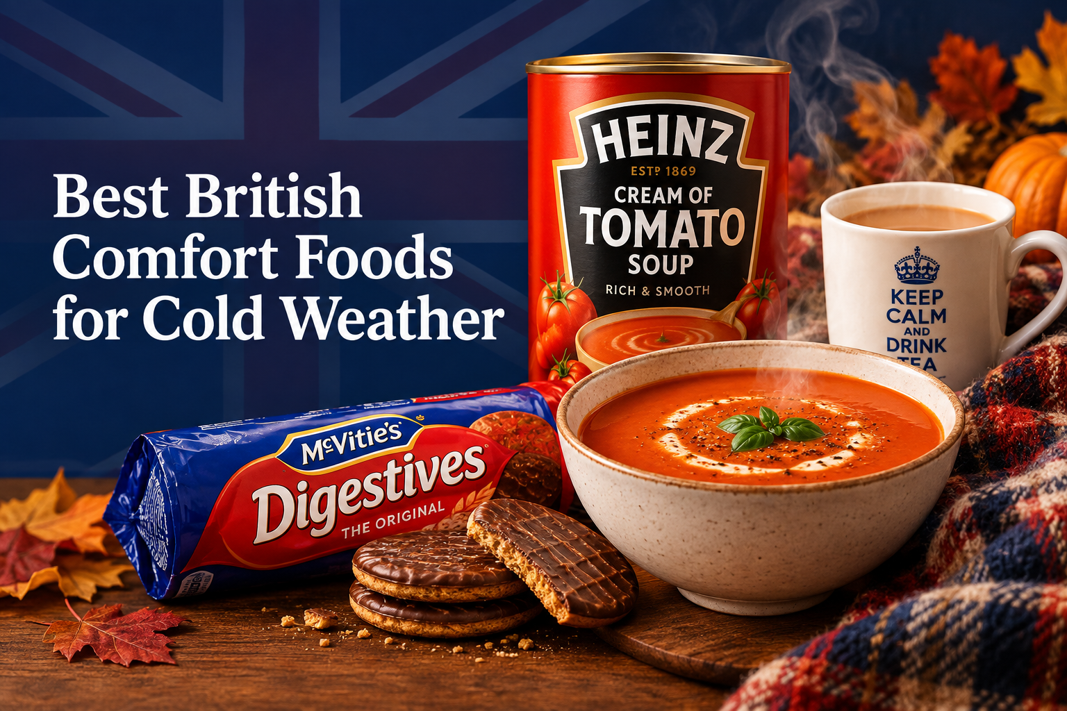 Best British Comfort Foods for Cold Weather - Heinz Tomato Soup, McVities Chocolate Digestives and British tea delivered to the USA by BritishGram