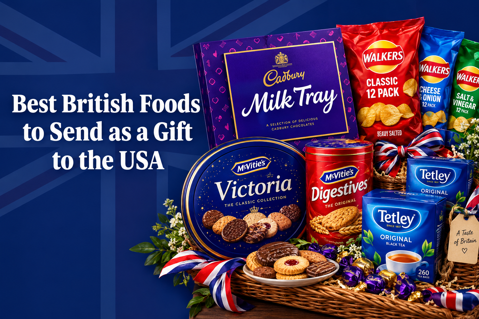 Best British Foods to Send as a Gift to the USA - Cadbury Milk Tray, McVities biscuits, Walkers crisps and British tea delivered to America by BritishGram