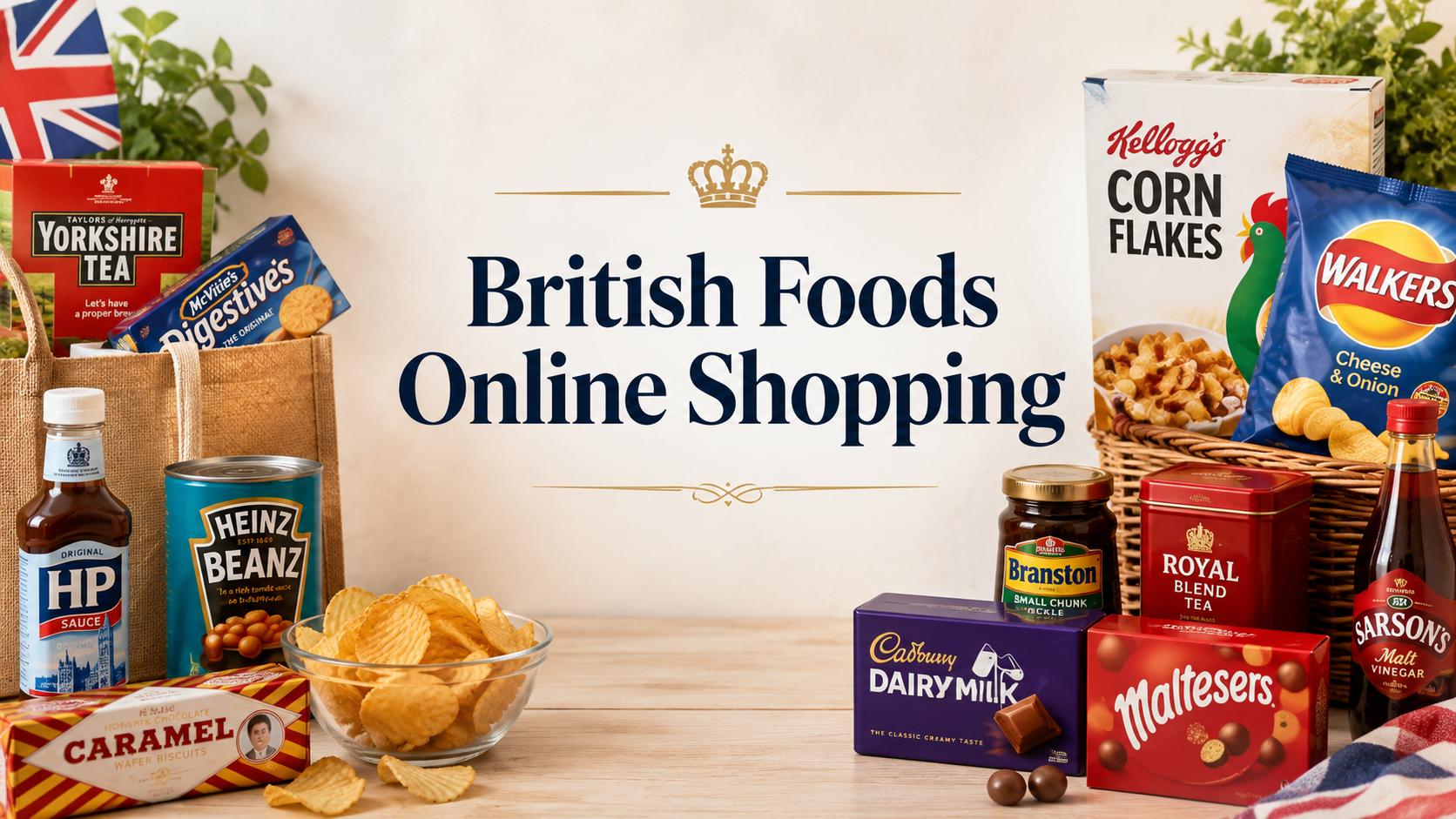 British foods online shopping with tea, biscuits, crisps, chocolate, baked beans and popular UK groceries