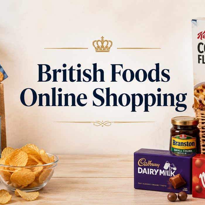 British foods online shopping with tea, biscuits, crisps, chocolate, baked beans and popular UK groceries