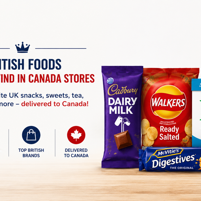 British foods you can’t find in Canada stores, including UK snacks, tea, chocolate, biscuits and cupboard favourites delivered to Canada.