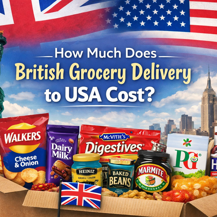 British grocery delivery to USA cost guide showing UK snacks shipped from the UK to America