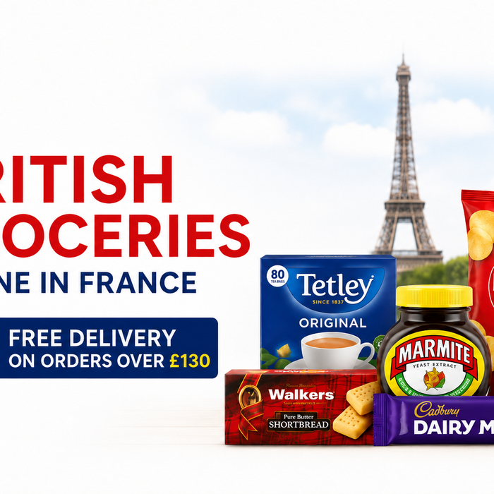 British groceries including tea, biscuits, chocolate, crisps and pantry favourites available for delivery to France