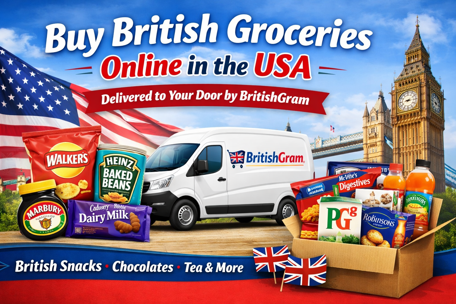 Buy British groceries online in the USA with BritishGram delivery