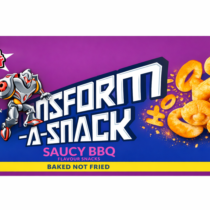 Golden Wonder Transform-A-Snack Saucy BBQ flavour snacks horizontal banner with crunchy corn snacks and baked not fried British snack branding