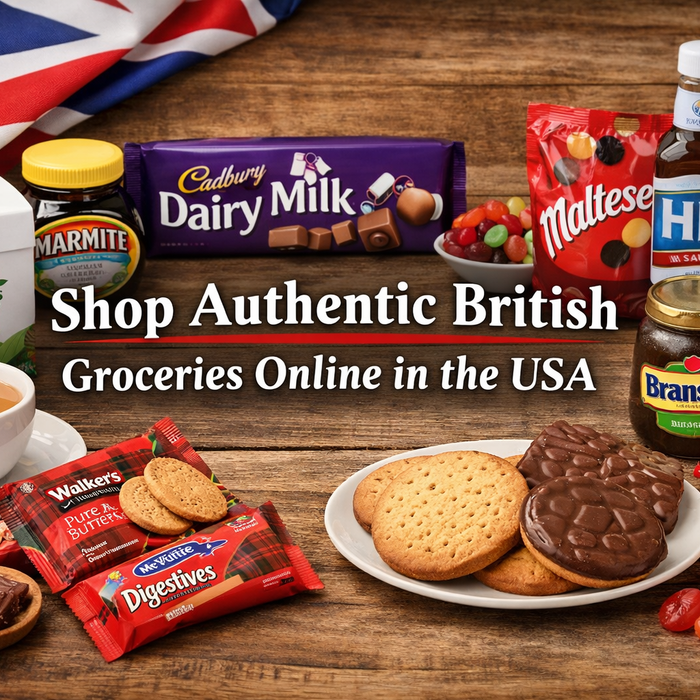 Shop authentic British groceries online in the USA featuring British tea, biscuits, chocolate and classic UK pantry foods