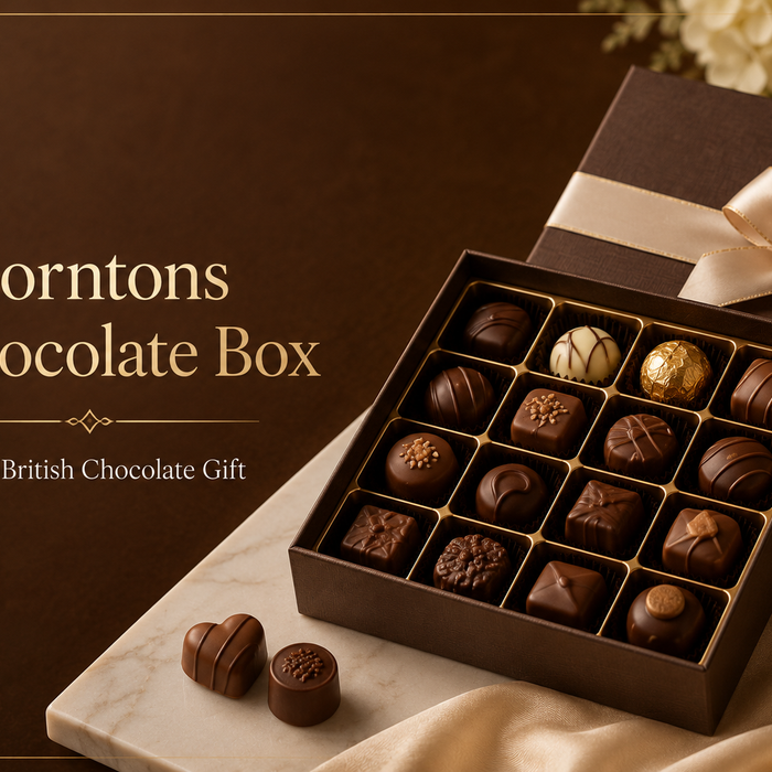 Thorntons chocolate box with assorted British chocolates in a luxury gift box