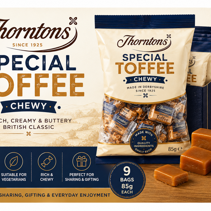 Thorntons Special Toffee Chewy 85g Box of 9 British toffee bags