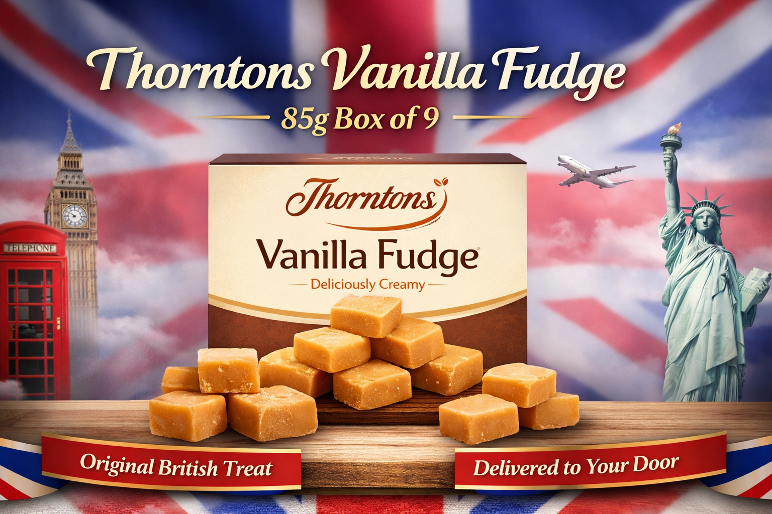 Thorntons Vanilla Fudge 85g box of 9 classic British creamy fudge sweets