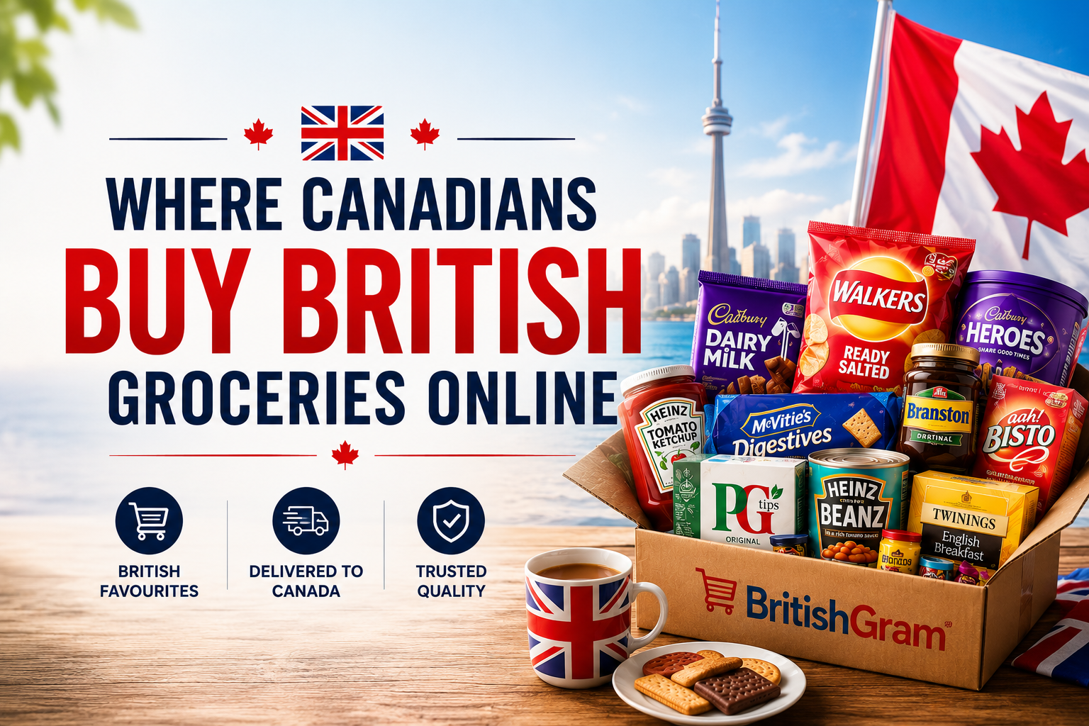 Where Canadians buy British groceries online with authentic UK favourites, tea, biscuits, crisps and chocolates delivered to Canada.
