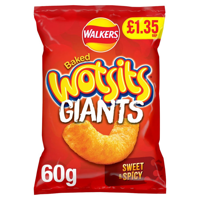 Walkers Wotsits Giants Sweet & Spicy Snacks Crisps 60g (Box of 18)