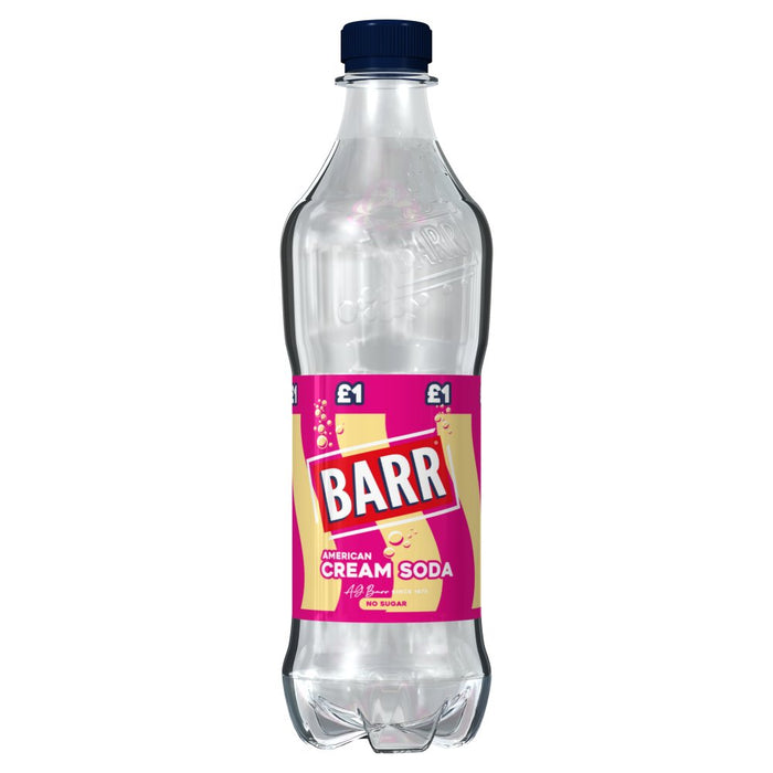 Clear plastic bottle with a pink label featuring the Barr brand on a white background
