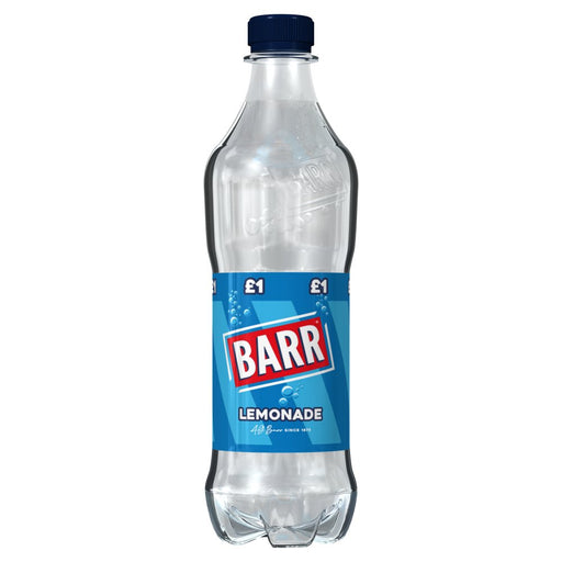 Bottle of Barr Lemonade with blue label on a white background