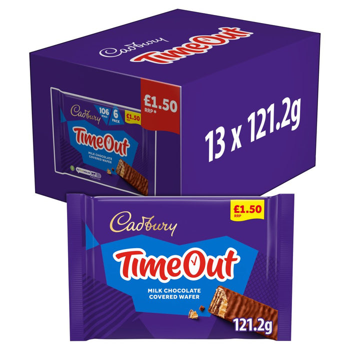 Cadbury Timeout Milk Chocolate Wafer Biscuits 6 Pack PMP 121.2g (Case of 13)