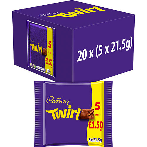Cadbury Twirl Chocolate Bar 5 Pack Multipack (Case of 20)