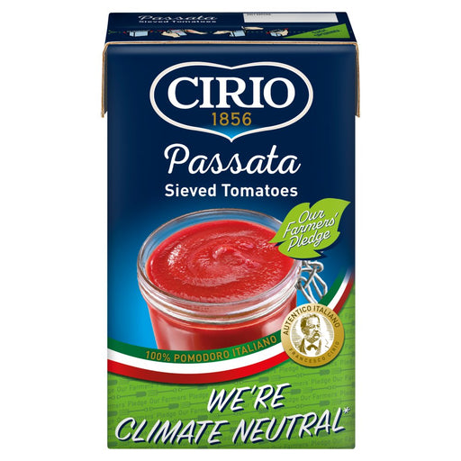Cirio Passata sieved tomatoes packaging on a white background