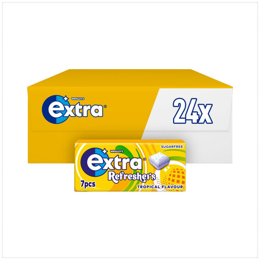 Extra Refreshers Chewing Gum Sugar Free Tropical and Fruit Flavours box.