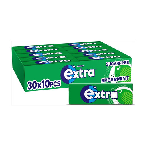 Box of Extra sugarfree spearmint gum with green packaging.