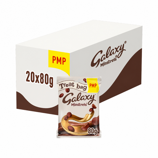 Galaxy Minstrels packaging with a price tag on a white background