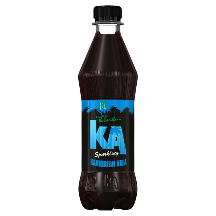 Bottle of KA sparkling Karibbean Kola on a white background