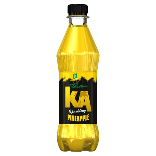 Yellow bottle of KA Sparkling Pineapple on a white background