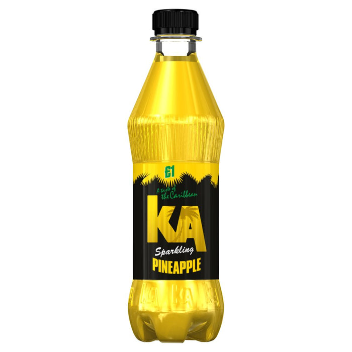 Yellow bottle of KA Sparkling Pineapple on a white background