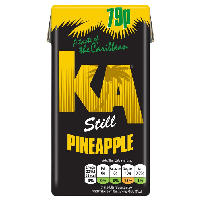 KA Still Pineapple drink carton with yellow and black design on a white background