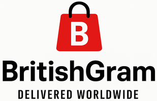 Logo of BritishGram with a red shopping bag and letter 'B' on a white background.