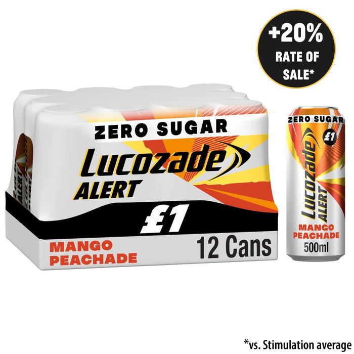 Lucozade Alert Zero Mango & Peach Drink PMP 500ml (Case of 12)