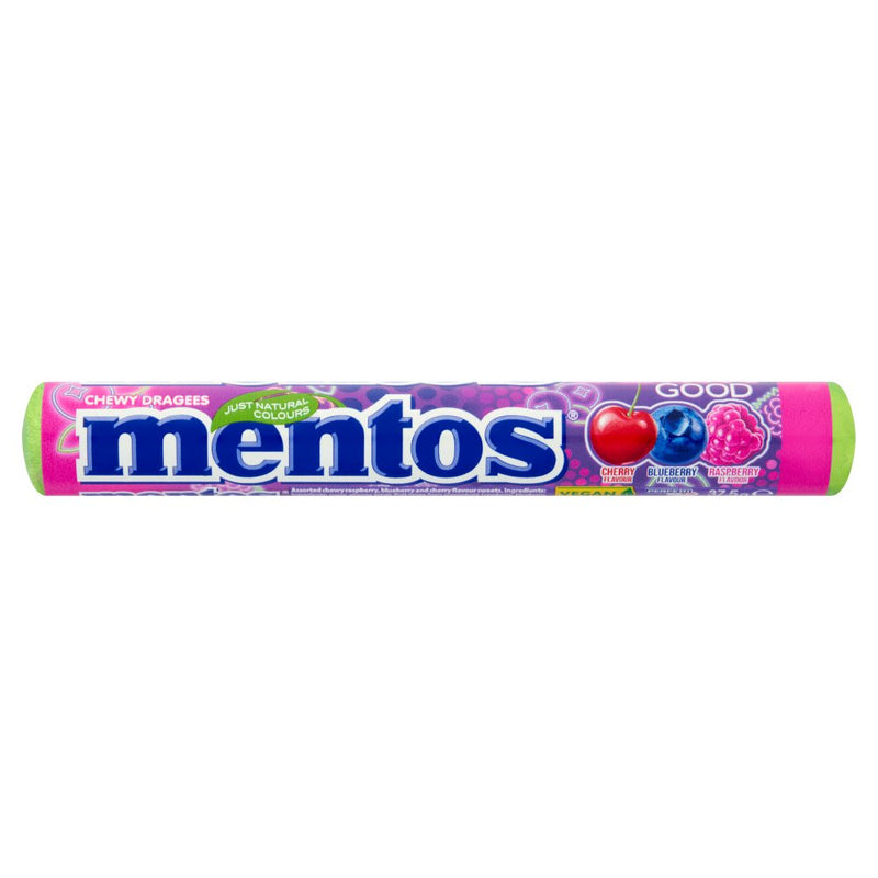Assorted chewy raspberry, blueberry and cherry flavour sweets.