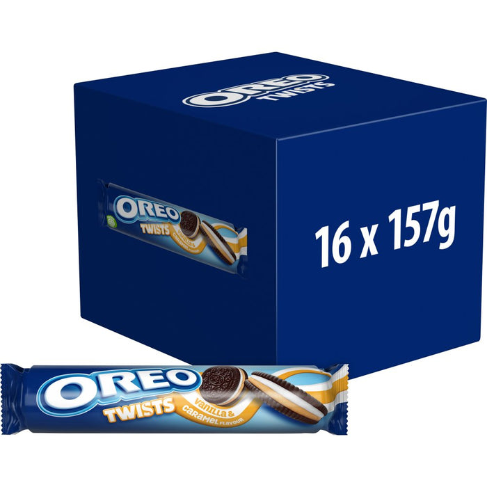 OREO Twist Vanilla & Caramel Flavour Sandwich Biscuits 157g (Box of 16)