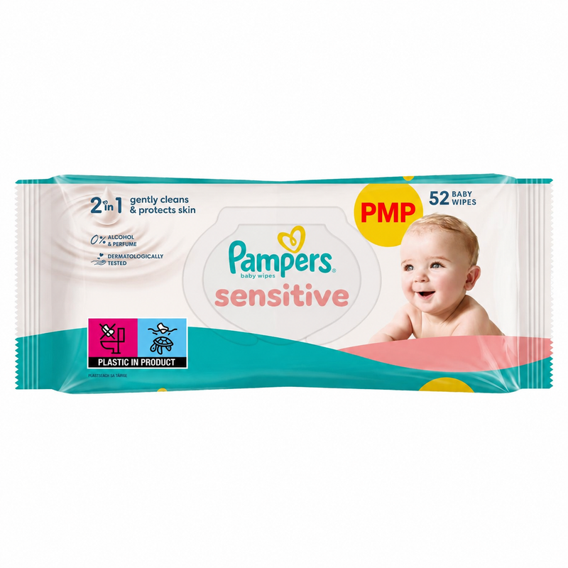 Pampers Sensitive Baby Wipes, 52 Baby Wet Wipes with PMP