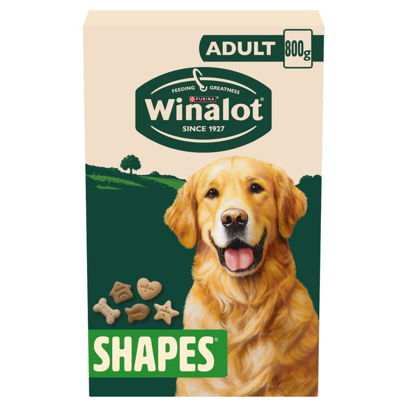 Winalot dog food package with a golden retriever on a beige background