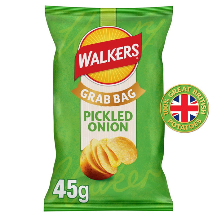 Walkers Pickled Onion chip packet on a white background