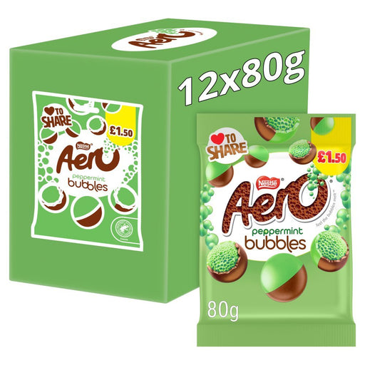 Aero Bubbles Peppermint Mint Chocolate Bag PMP 80g (Case of 12) - BritishGram.com
