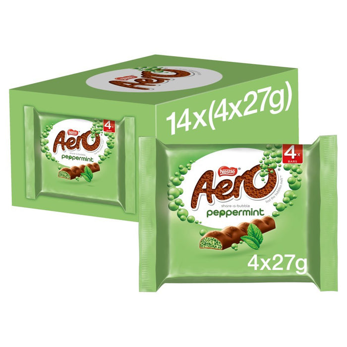 Aero Bubbly Peppermint Chocolate Bar 4 Pack Multipack 108g (Case of 14) - BritishGram.com