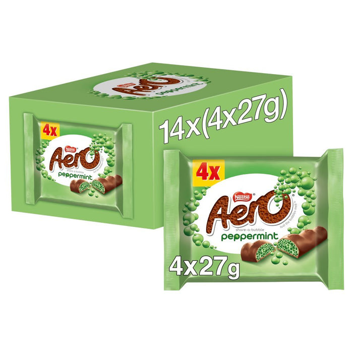 Aero Bubbly Peppermint Chocolate Bar 4 Pack Multipack 108g (Case of 14) - BritishGram.com