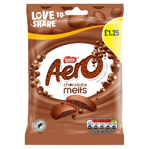 Aero Melts Milk Chocolate Sharing Bag PMP 80g (Case of 12) - BritishGram.com