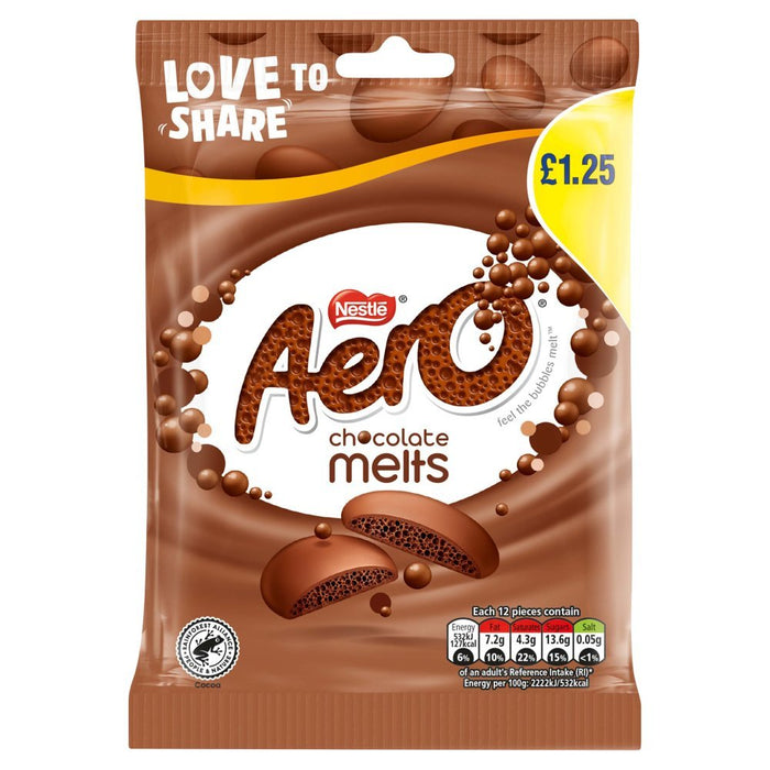 Aero Melts Milk Chocolate Sharing Bag PMP 80g (Case of 12) - BritishGram.com