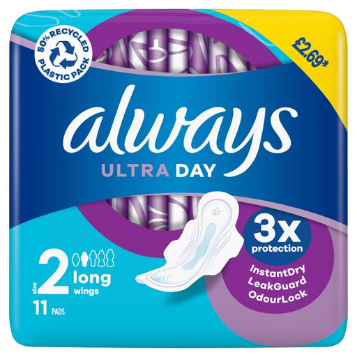 Always Ultra Day Pads Long (Size 2) 44 Dry Towels (11 x 4 Packs) - BritishGram.com