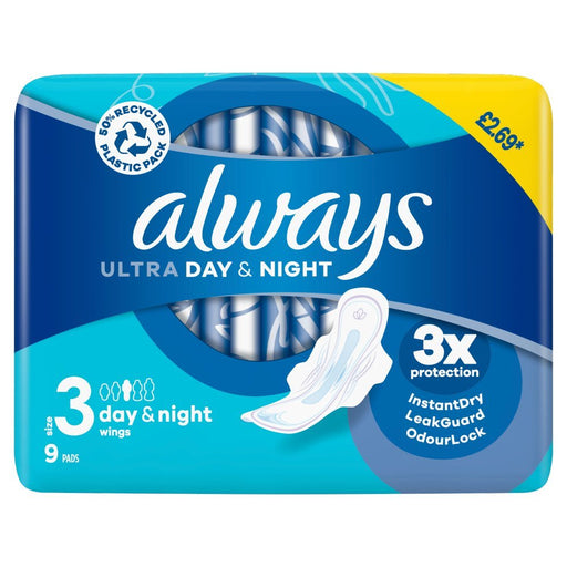 Always Ultra Night Sanitary Towels Wings (Size 3) 36 Dry Towels (9 x 4 Packs) - BritishGram.com