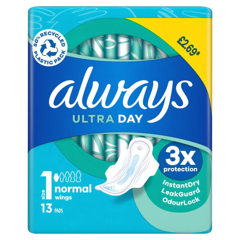 Always Ultra Pads Normal Wings (Size 1) 52 Dry Towels (13 x 4 Packs) - BritishGram.com