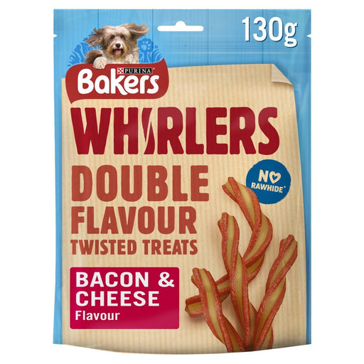 BAKERS Whirlers Double Flavour Bacon and Cheese Dog Treats 130g (Case of 6) - BritishGram.com