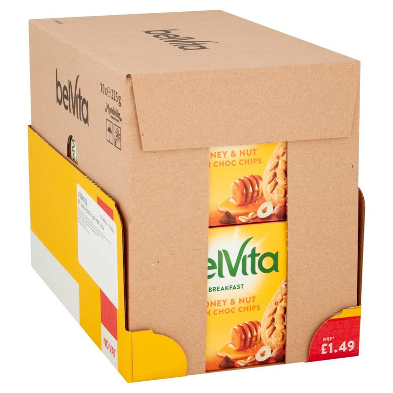 Belvita Breakfast Biscuits Honey and Nut with Choc Chips 5 Pack PMP 225g (Case of 10) - BritishGram.com