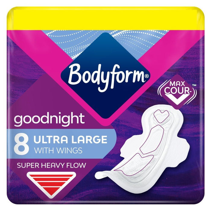 Bodyform Cour - V Ultra Night Sanitary Towels Wings 8 Pack PMP (Case of 10 Total 80 Wings) - BritishGram.com