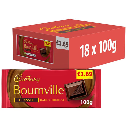 Cadbury Bournville Classic Dark Chocolate Bar 100g (Box of 18) - BritishGram.com