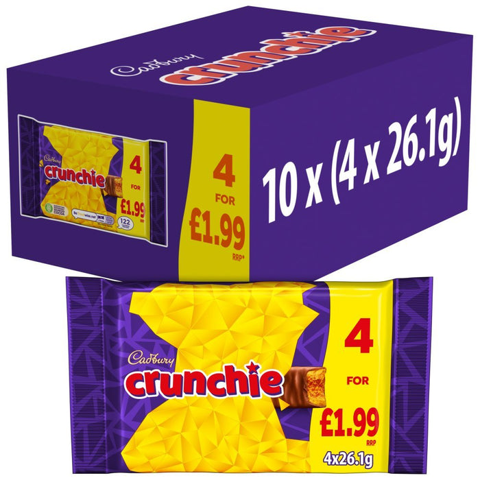 Cadbury Crunchie Chocolate Bar 4 Pack Multipack PMP (Case of 10) - BritishGram.com