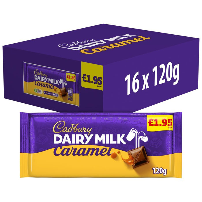 Cadbury Dairy Milk Caramel Chocolate Bar PMP 120g (Case of 16) - BritishGram.com