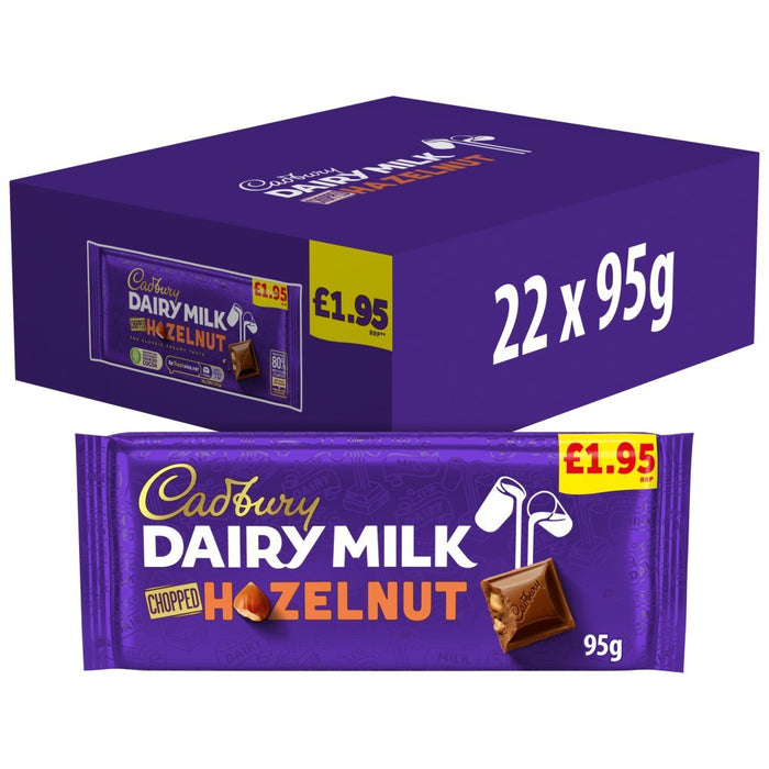 Cadbury Dairy Milk Chopped Hazelnut Chocolate Bar 95g (Case of 22) - BritishGram.com