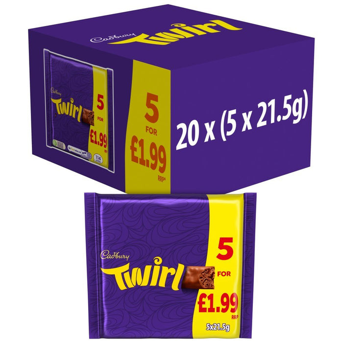 Cadbury Twirl Chocolate Bar 5 Pack Multipack (Case of 20) - BritishGram.com